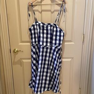 Navy Blue and White Checkered Midi Dress size XL w/pockets